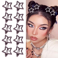 10Pcs Y2K Star Hair Clips - Cute Metal Hair Barrettes and Non-Slip Kawaii Hair Accessories for Girls and Women (Red)
