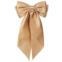 Large Leopard Hair Bow, Silky Satin Bowknot Hair Clip, Oversized Long Tail Hair Ribbon Barrette for Women Girls Ponytail Hair Accessories, Brown