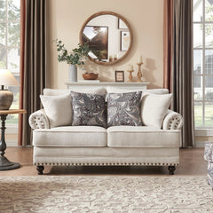 Morden Fort Chenille Fabric Loveseat with Rolled Arm and Nailhead Trim