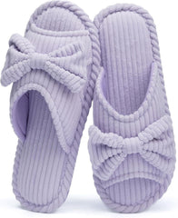 Cute Slippers for Women Indoor and Outdoor Cozy Soft Bow Open Toe Womens Slippers with Memory Foam Anti-Skid Sole Slides Spa Birthday Gifts for Women Mom Her Ladies Bridesmaid