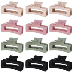 12 Pack 3.5 Inch Matte Square Hair Claw Clips for Women, Strong Hold Neutral Claws for Thick Thin Hair (Light Colors)
