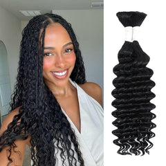 Human Braiding Hair 14 Inch Deep Water Wave Bulk Human Hair for Braiding 12A Brazilian Virgin Curly Hair for Boho Braids Wet and Wavy No Weft 1 Bundle 50g Hair Extensions