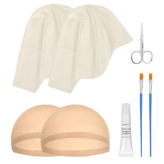 5PCS Professional Bald Cap Kit for Men Women Halloween Costume Makeup SFX Makeup Accessories with Prosthetic Adhesive Nude Wig Cap Safety Scissors Painting Brush Perfect for Cosplay Dress-Up & Theatre