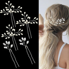 5 Pieces Pearl Bride Hair Pins Rhinestone Bridal Hair Piece for Women Crystal Pearl Hair Accessories for Bride Bridesmaids Flower Girls(Silver)