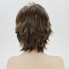 RENERSHOW Short Wigs for White Women Layered Brown Ombre Blonde Pixie Wig Synthetic Short Hair Wig with Bangs Mix Color Natural Looking Daily Party