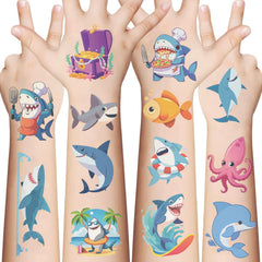 96 PCS Shark Temporary Tattoos Sticker Sea Animal Fish Under The Sea Ocean Birthday Party Decorations Decor Favors Supplies Gifts Boys Girls Cute Fake Tattoo School Reward Themed(Shark)
