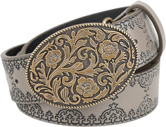 Western Cowboy Belts for Men Women, Country Cowgirl Belt Engraved Buckle Embossed Belt for Jeans Rodeo