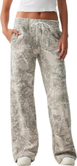 Camo Pants Women Baggy Fleece Y2K Camouflage Cargo Pants High Waisted Wide Leg Drawstring Jogger Sweatpants
