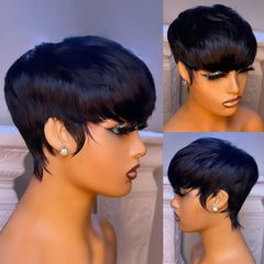 Pixie Cut Short Bob Wig for Black Women 100% Brazilian Human Hair Full Machine Made Wigs Glueless Natural Black Color Curly Human hair