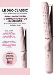 L'ANGE HAIR Le Duo Standard 360° Airflow Styler | 2-in-1 Curling Wand & Titanium Flat Iron Hair Straightener | Professional Hair Curler with Cooling Air Vents | Dual Voltage & Adjustable Temp (Blush)