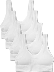 Kalon Women's 4 Pack Ribbed Bralette Crop Top Comfort Sports Bra