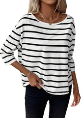 LilyCoco Womens 3/4 Length Sleeve Tops Striped Boat Neck Shirt Frenchy Cotton Tees