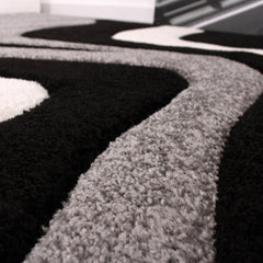 Designer Area Rug with Contour Cut and Modern Wave Pattern