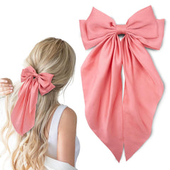 Hair Bows for Women, 2Pcs Royal Blue Bow Hair Clips for Girls, Silky Satin Hair Bows Clips Long Tail, Large Hair Barrettes Cute Aesthetic Hair Accessories