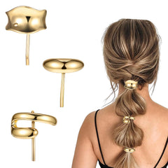 3 Pcs Gold Hair Cuffs, 1 Inch Metal Ponytail Cuff Gold Hair Tie Ponytail Holder Hair Clips Decorative Barrettes for Women Girls Long Hair Ponytail Hair Accessories