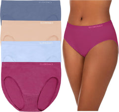 ELLEN TRACY Women’s High Cut Brief Panties Breathable Seamless Underwear 4-Pack Multipack (Regular & Plus Size)
