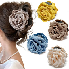 4pcs Handmade Fabric Rose Flower Hair Claw Clip for Women Girls, 3.94" Large Boho Hawaiian Floral Hairpins Barrettes for Thick Thin Hair Styling Accessories(Red Pink)