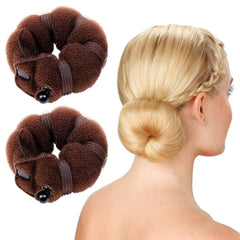 Goldrose Buns 2 Pieces Magic Hair Styling Styler Twist Ring Former Shaper Doughnut Donut Chignon Bun Maker Clip Hair Curler Accessory Small & Large (Brown)