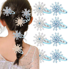 8PCS Snowflake Hair Clip Blue White Christmas Hair Accessories for Women Xmas Bow Hair Clip Festive Snowflake Hairpins Holiday Hair Accessory Party Gifts