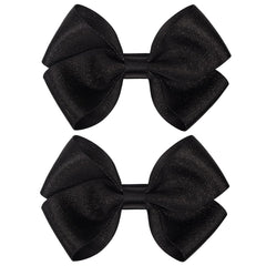 Tiny 3 Inch Glitter Hair Bows Clips - Lined Boutique Alligator Hairpin for Baby Girls, Toddlers, and Little Teens - Kids Barrettes Set of 2 Small Stylish (Gold)