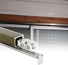 Wood Frame Door Track with Silent Rollers, Single Rail Barn Door Track Set, Bypass Door Hardware Kit, Aluminum Rail for Framed Glass/Screen Door(8 - Wheels,120cm (3.9ft))