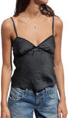 Women Silk Crop Cami Top Y2k Polka Dot Spaghetti Strap Tank Top Lace Trim V Neck Camisoles Trendy Going Out Tops
