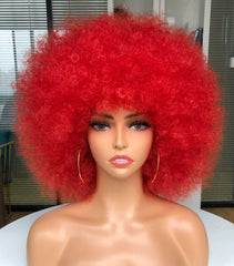 Afro Wigs for Black Women 70s Afro Kinky Curly Wig with Bangs Bouncy Huge Fluffy Puff Wigs Synthetic Hair for Cosplay Daily and Party 14Inch
