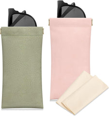Sightor Sunglass Case, 2 Pcs Soft Eyeglass Cases for Women Portable Squeeze Top Leather Glasses Pouch