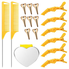 Hair Parting Tools Set, 17 Pieces Including Hair Parting Rings, Sectioning Clips, Rat Tail Combs, Magnetic Wrist Pin Holder for Braiding (Purple)
