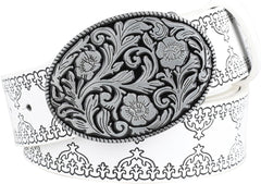 Western Cowboy Belts for Men Women, Country Cowgirl Belt Engraved Buckle Embossed Belt for Jeans Rodeo