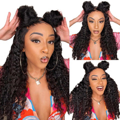 16 Inch 13x6 Deep Wave Lace Front Wigs Human Hair Pre Plucked HD Lace Brazilian Virgin Short Curly Human Hair Wig Glueless Frontal Wigs for Women 180 Density Natural Black Deep Wave Wig