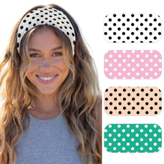 Womens Polka Dot Headband - 4PCS Head Bands for Women's Hair Stretchy Non Slip Wraps Fashion Soft Wide Headbands Yoga Workout Hair Accessories