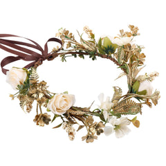 Floral Crown Women Girls - Orange Boho Floral Headpiece with White Green Leaves Charming Fairy Flower Headband for Wedding Photo Shoot Festivals
