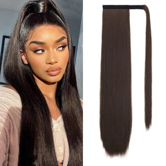 SEIKEA 28 Inch Clip in Ponytail Extension Wrap Around Long Straight Pony Tail Hair Synthetic Hairpiece for Women Color Blonde with Pale Gold Highlights