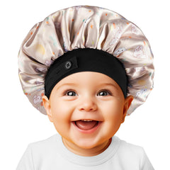 Kids Bonnet, Soft Silk Satin Bonnet for Girls Boys, Double Layer & Wide Elastic Band Kids Sleeping Cap, Adjustable Night Hat for Child Natural Hair Curly Hair (Blue Spaceship)