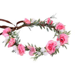 Pink Flower Crown Headband - Rose Floral Headpiece Adjustable Fairy Flower Crown for Women Girls Renaissance Birthday Wedding Party Photo Props