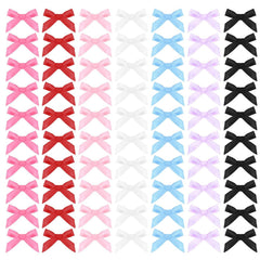 70PCS Mini Hair Bows & Clips for Women & Girls - Ribbon Bowknots, Solid Color Satin Bow Hair Barrettes