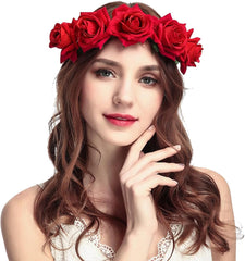 June Bloomy Rose Floral Crown Garland Flower Headband Headpiece for Wedding Festival