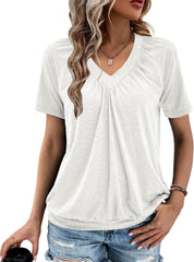Summer Tops for Women 2025 Shorts Sleeve Womens Tops,V Neck Soft Casual Loose Fit Ruched Top T Shirts Tee Clothes
