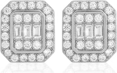 Earrings for Men-Gold Plated Earrings Silver Stud Earrings for Sensitive Ears Hypoallergenic Large Circle Square CZ Mens Earrings Set Aretes De Hombre