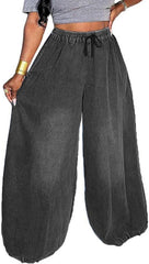 SEMATOMALA Women's Wide Leg Baggy Jeans Drawstring Elastic Waist Plus Size Palazzo Denim Pants