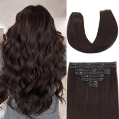 Dark Brown Clip in Hair Extensions Real Human Hair Invisible Seamless Remy Human Hair Clip in Extensions for Women 18 Inch 100g, 8pcs Per Set with Double Weft