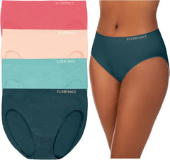 ELLEN TRACY Women’s High Cut Brief Panties Breathable Seamless Underwear 4-Pack Multipack (Regular & Plus Size)