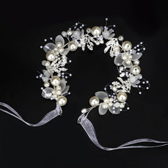 Semato Flower Girl Headpiece for First Communion Headpiece Princess Tiara Crown with Rhinestone and Pearl Headband Floral Wedding Prom for Girls and Women