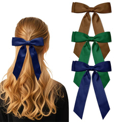 3Pcs Army Green Hair Bows for Women Double-Layer Long Tail Bow Hair Clip Hair Ribbon Ponytail Holder Hair Accessories for Girls Toddlers