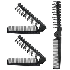 3PCS Travel Foldable Brush, Anti-Static Hair Comb and Double Headed Hairdressing Tool for Men & Women (Black)