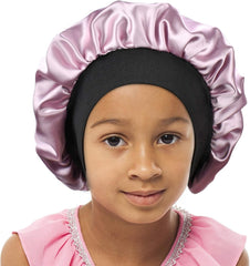 Kids Satin Bonnet Double Layer Wide Elastic Band Sleep Cap Hair Bonnet Silky Night Cap for Toddler Child