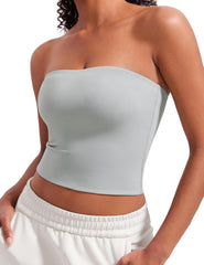 CRZ YOGA Butterluxe Double Lined Tube Tops for Women Going Out Crop Sleeveless Tank Bandeau Strapless Casual Shirts