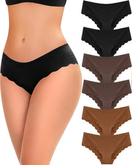 6 pack Seamless Underwear for Women Sexy Low Rise Hipster Wave Edge No Show Bikini Panties Womens Cheeky S-XL