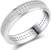 925 Sterling Silver Wedding Rings For Men Round Cut 4 Rows Of Grade 5A Cubic Zirconia Wedding Band Promise Rings For Him Size 7-14